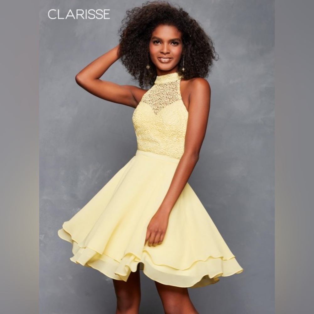 NWT CLARISSE Short Dress Lemon Sleeveless High Neck Lace Chiffon EQ2387 Size 8
